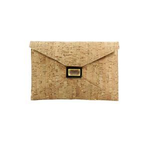 Kara Ross Womens Cork Jeweled Closure Envelope Clutch Handbag Beige